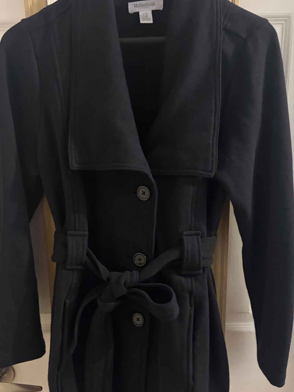 Motherhood Black Belted Trench Coat with Wide Collar